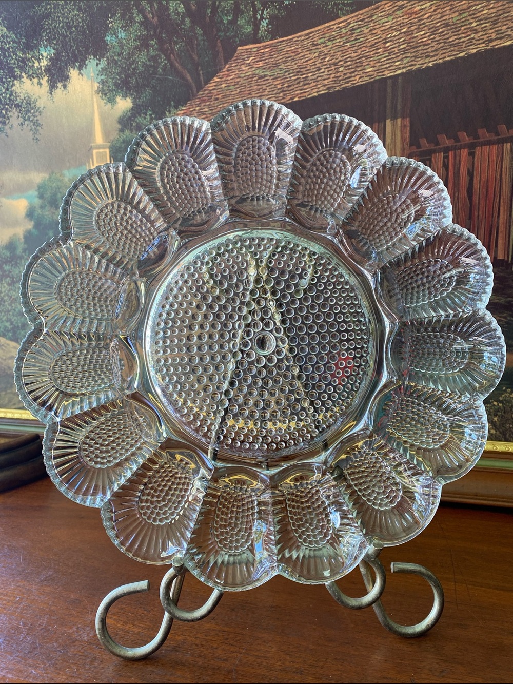 Vintage Indiana Glass Company Deviled Egg Plate in the "Hobnail" Pattern